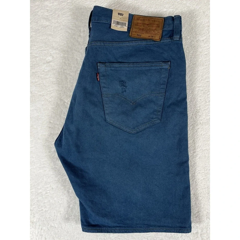 Levi's Premium 501 Irregular Distressed Blue Jean Shorts Straight Fit Men's 36x9